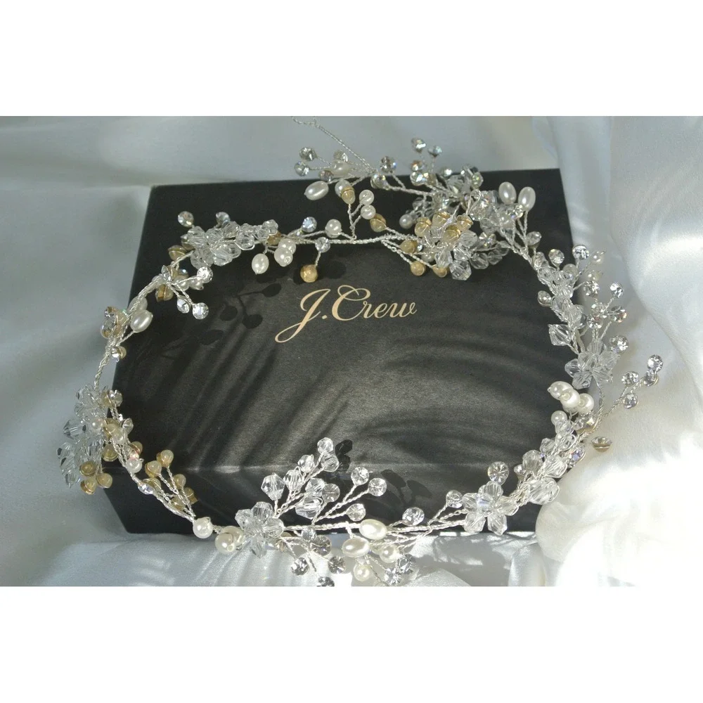 J.Crew Crystal and Pearl Floral Vine Bridal Headpiece Silver Tone OS